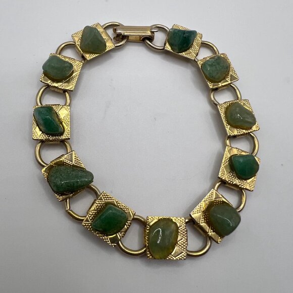 Vintage Bracelet gold with jade gemstones 7” - Picture 2 of 6
